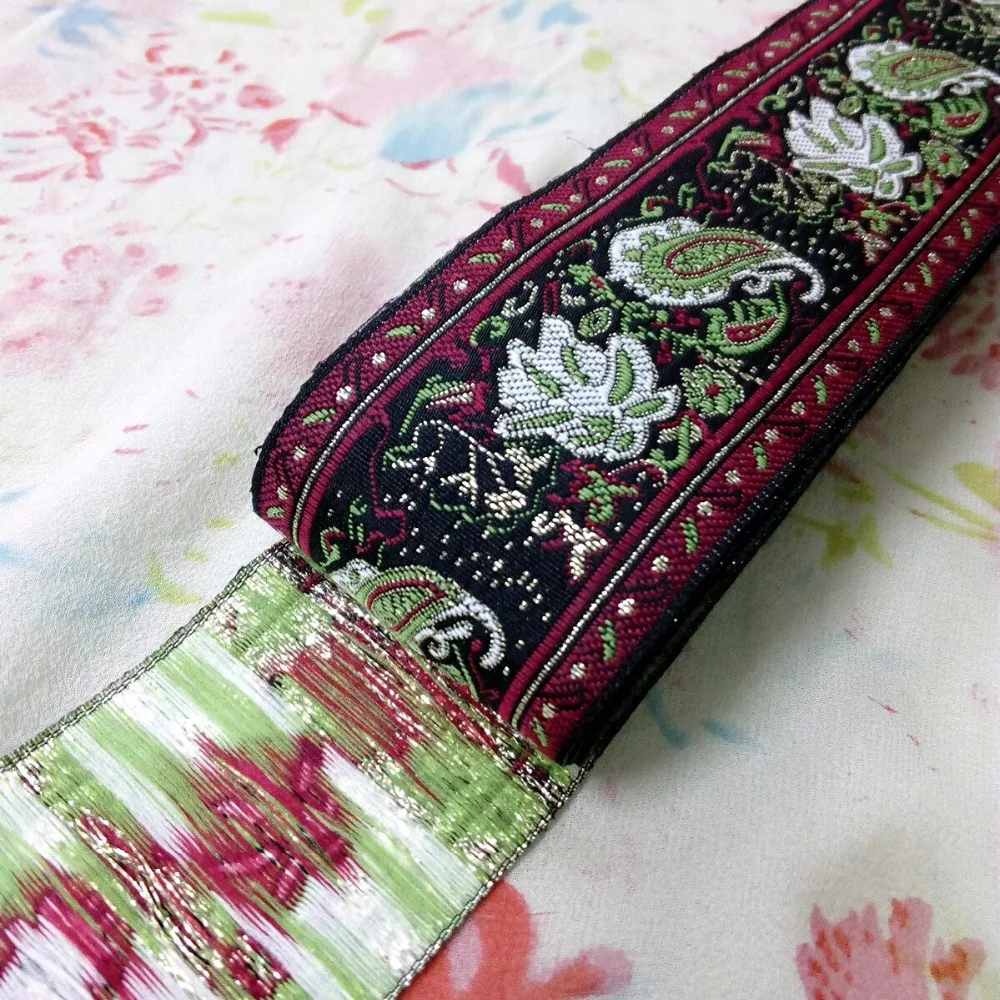 5cm 50mm 2'' Silver Filigree Wine White Green Paisley Costume Curtain National Jacquard Woven Ribbon Laciness Embroidery Webbing | Дом и