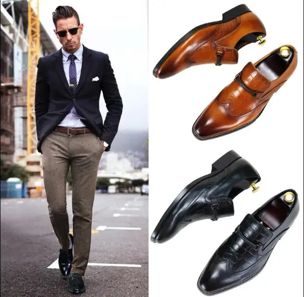 

British dress shoes men's leather Goodyear men's shoes handmade color Brock carved shoes Oxford large size shoes