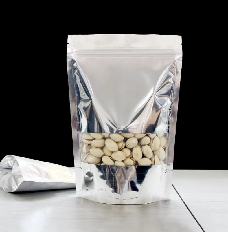 100 шт Серебряный стоячий мешок из алюминиевой фольги мешки с замком на молнии