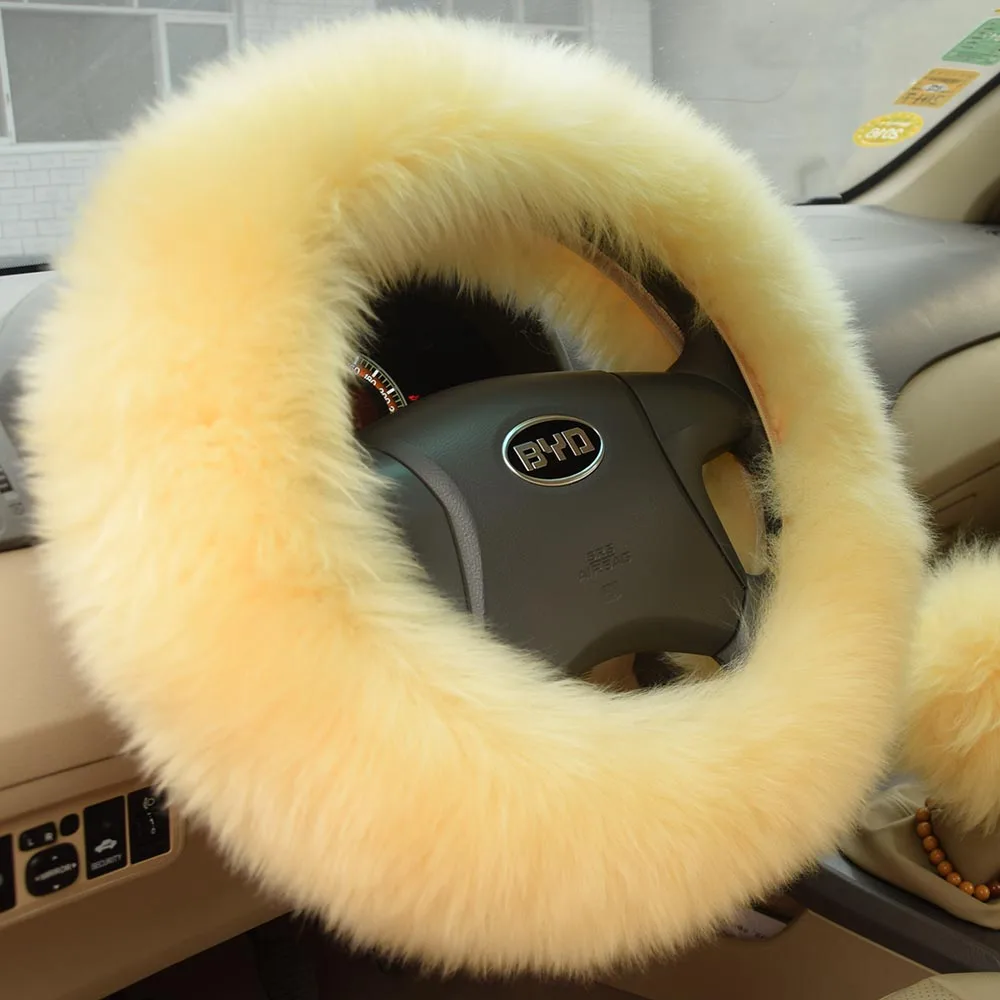 BEIGE COVER WOOL Зимние теплые австралийские шерстяные чехлы на руль из овчины для руля диаметром 38 см WSWC01 14,9" X 14,96" - Название цвета: BEIGE COVER WOOL