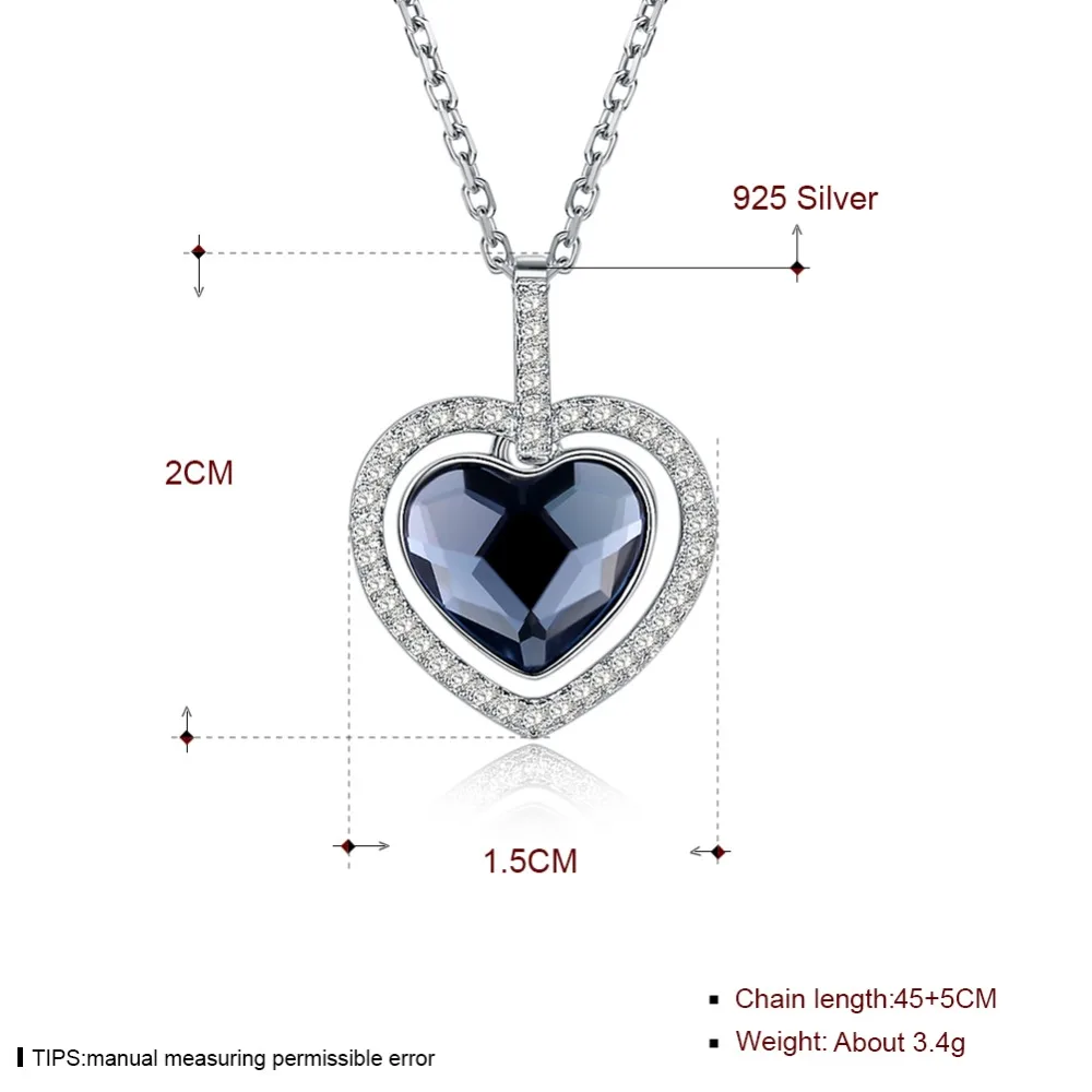 Женские ожерелья LEKANI модные в форме сердца с кристаллами Swarovski Настоящее серебро
