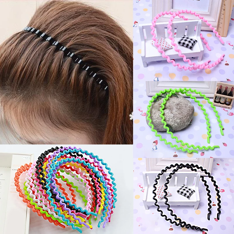 

Hot Sale 1 PC Fashion Beauty Women Girls Kids Solid Plastic Korean Wavy HairBand Headwear Hair Accessory 9 Colors Hairbands