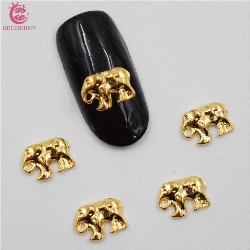 50 шт. новый золотой слон наклейки для ногтей 3D сплав металла Nail Art