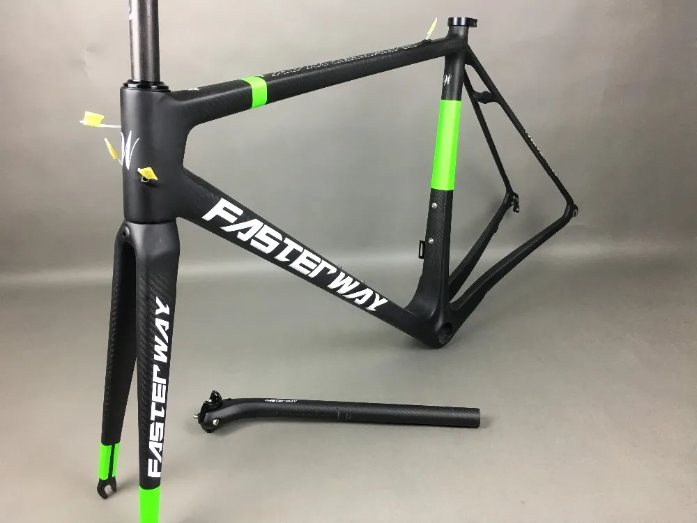 FASTERWAY PRO неоновый зеленый с белыми наклейками 3K переплетения карбоновая рама для