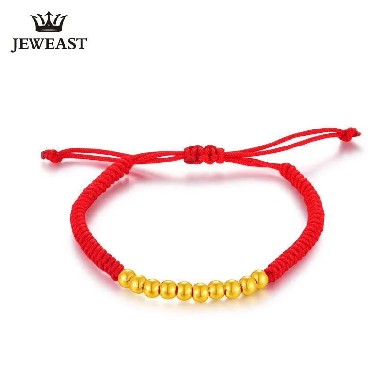 

BTSS 24K Pure Gold Bracelet Real 999 Solid Gold Bangle Red Rope Mini Beads Baby Gift Classic Fine Jewelry Hot Sell New 2020