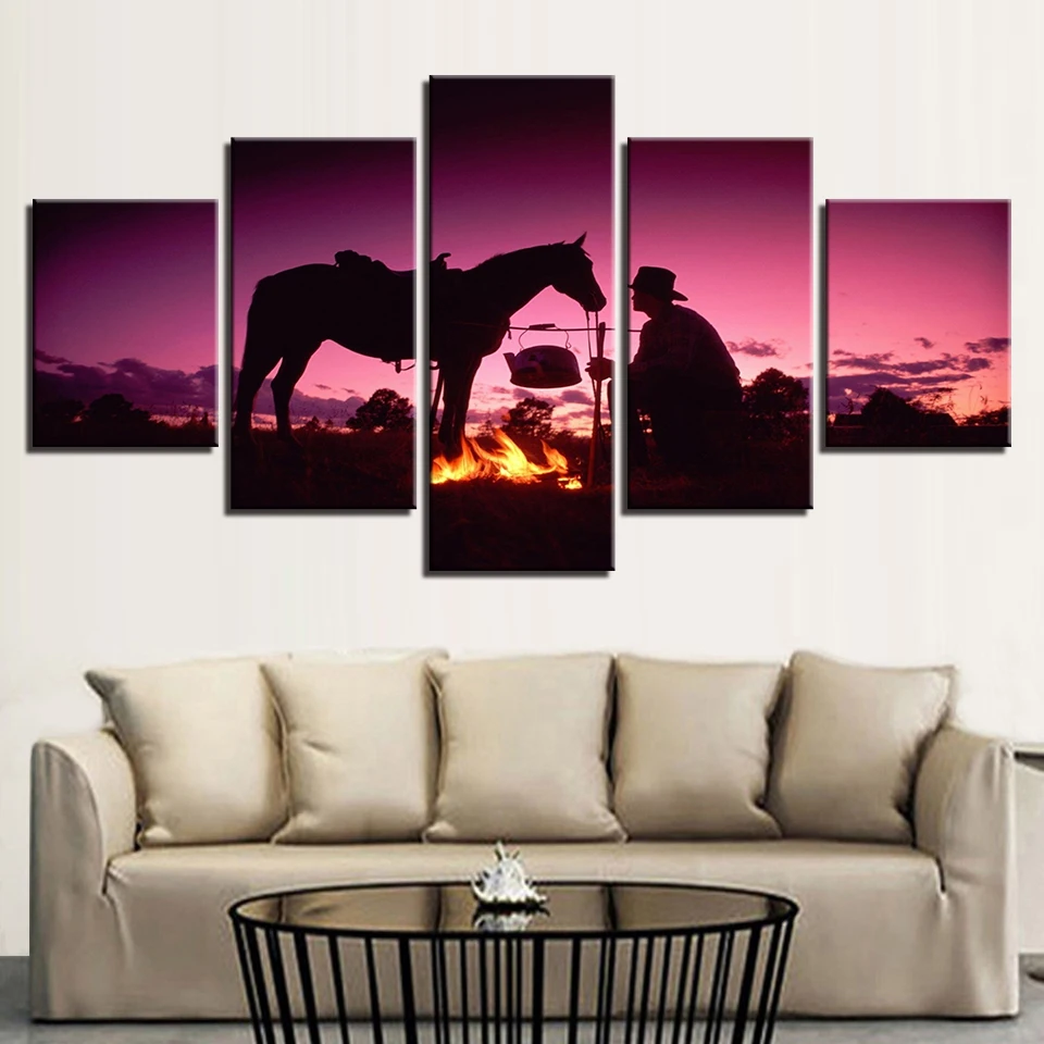 Холст для живописи Гостиная Wall Art рамки 5 шт. закат В рыцарском стиле с белой