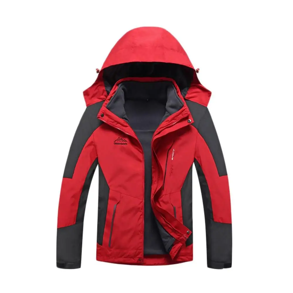 Men red M-4XL унисекс внутренняя флисовая водонепроницаемая куртка с капюшоном для активного отдыха, спортивная теплая куртка с отстегивающимся внутренним свитером, теплые карманы - Цвет: Men red