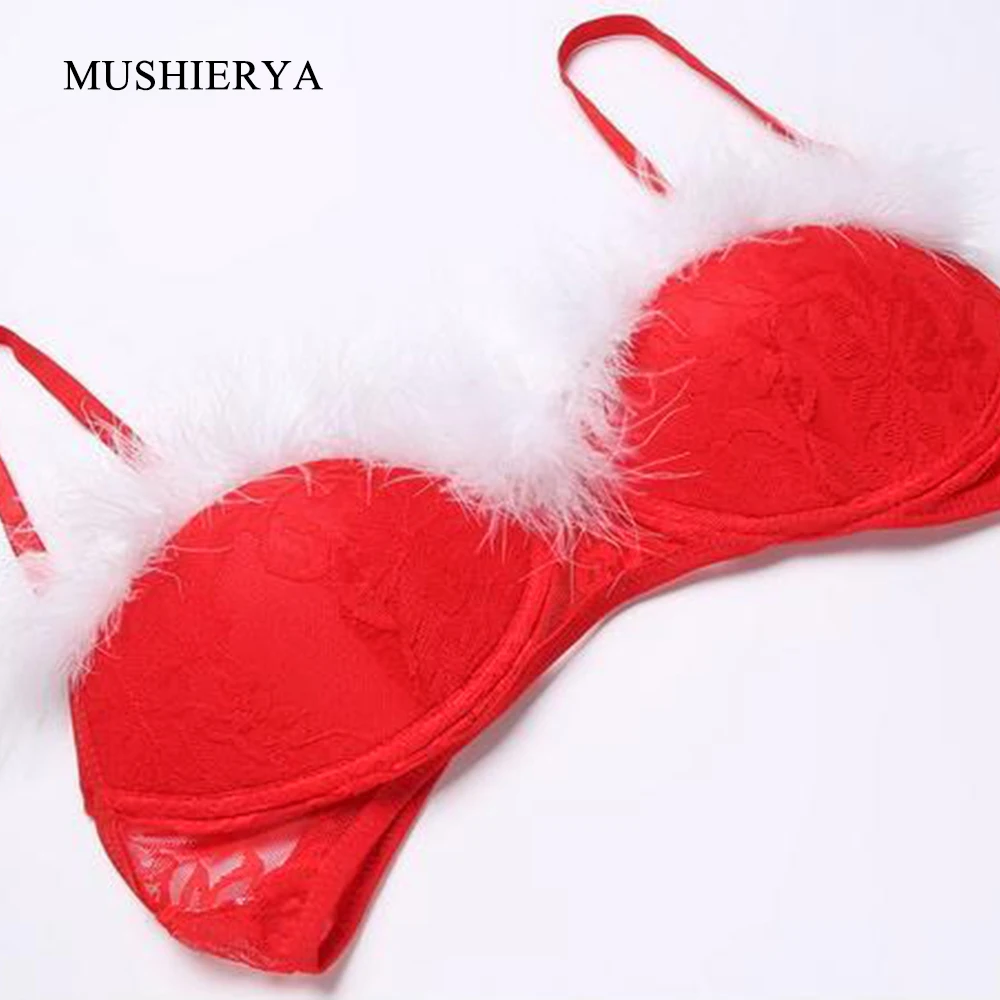 MUSHIERYA/женские кружевные трусы-спагетти на бретельках, рождественское сексуальное нижнее белье, комплект нижнего белья пуш-ап, сексуальные женские бюстгальтеры и комплекты нижнего белья