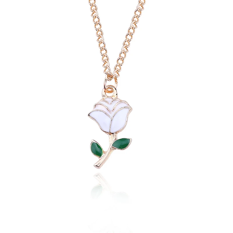 Rose White Милое Горшечное растение кокосовое суккулентное кактус Ожерелье Эмаль Радужное сердце роза цветок листья ожерелье для женщин ожерелье - Окраска металла: Rose White