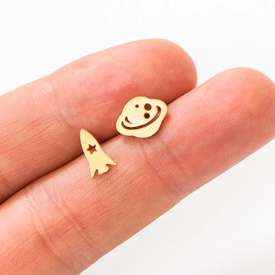 Серьги-гвоздики из нержавеющей стали для женщин и девушек трендовая космическая