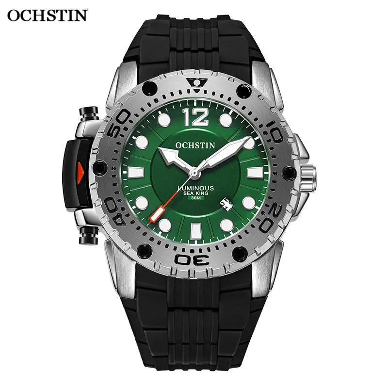Green Новинка, мужские часы ochstyn, Топ бренд, роскошные модные спортивные часы, Кварцевые водонепроницаемые военные наручные часы с силиконовым ремешком, Relogio - Цвет: Green