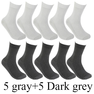 5 gray 5 Dark grey 10 пар/лот, высококачественные мужские носки из бамбукового волокна, носки для счастливого человека, мужские зимние теплые длинные носки, черные чулки в подарок - Цвет: 5 gray 5 Dark grey
