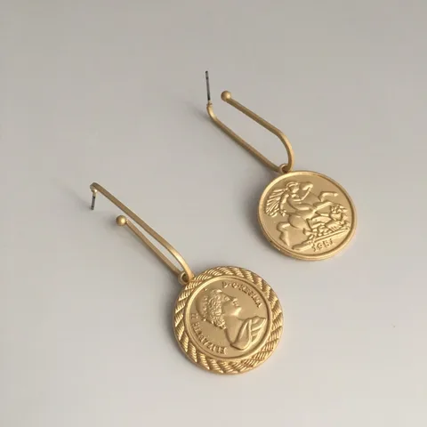 Ультрамодные серьги золотой цвет обшивки медальон в форме монеты висячие серьги в виде капель с кристаллами в форме для женщин и девочек