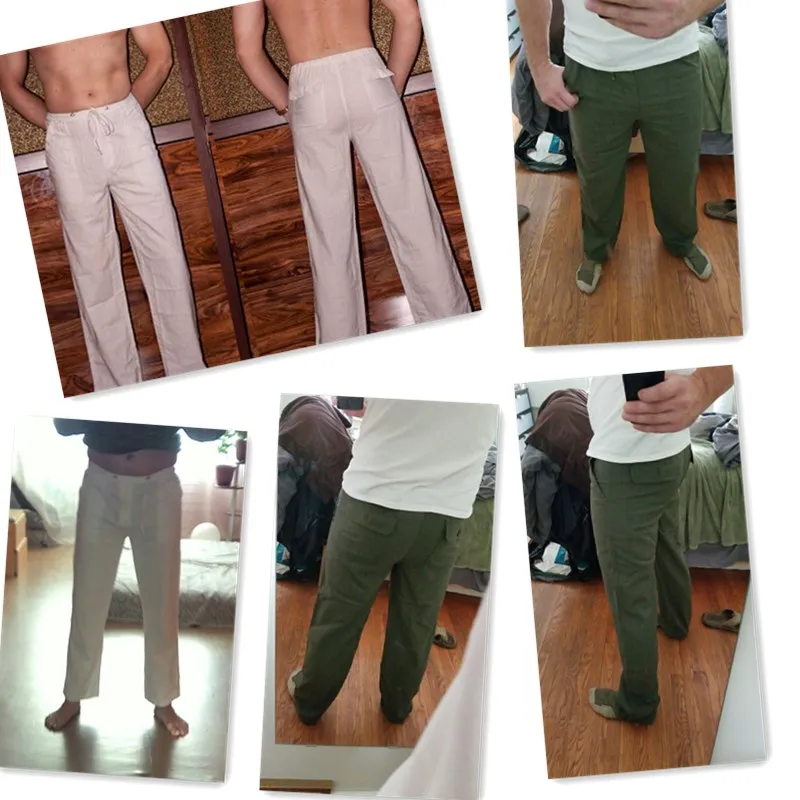 

Vogue Spring Mens Linen Long Pants Elastic Waist Solid Color Straight Casual Loose Cool Long Trousers Plus Size M-2XL Y2276