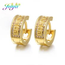 Juya Handmade Micro Pave Zircon Gold/Silver Color Luxury Hoop Earrings For Women Bridal Evening Party Jewelry Wholesale