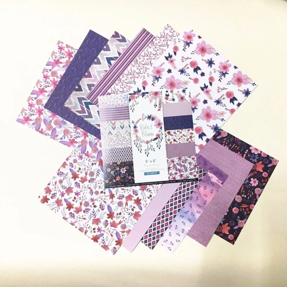 Новый 6 &quot24 листов фиолетовый фон Бумага колодки узоры DIY Craft Скрапбукинг