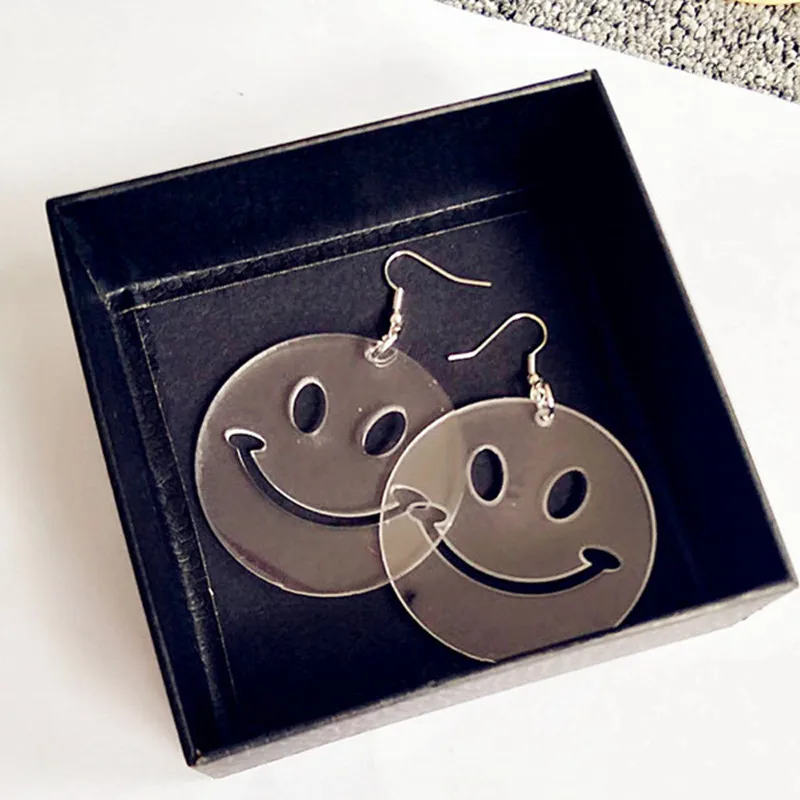 Женские длинные серьги со смайликом большие геометрические в стиле панк с желтым