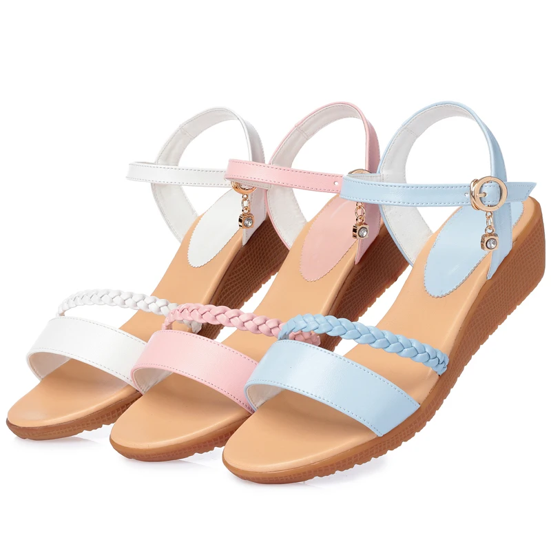 

GKTINOO Female Sandals Shoes Wedge Platform Leather Ladies Buckle Sandals High Heels Weave Strap Sandals For Women Summer 35-43