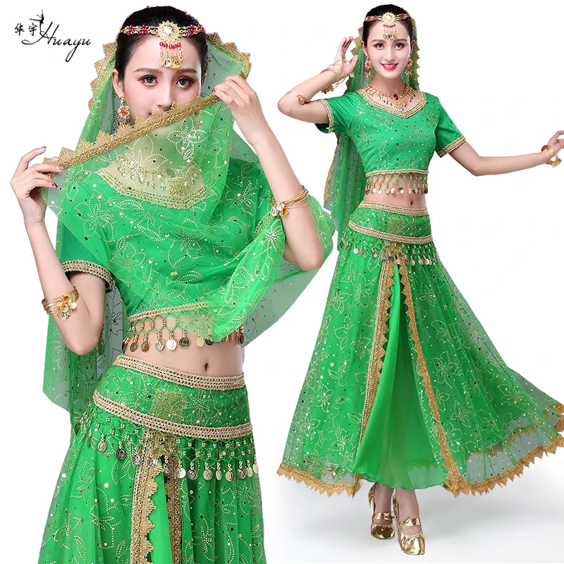 Belly dance dress Indian costume 4pcs set Bollywood Costume oriental costumes for women adults skirt HY0054. | Тематическая одежда