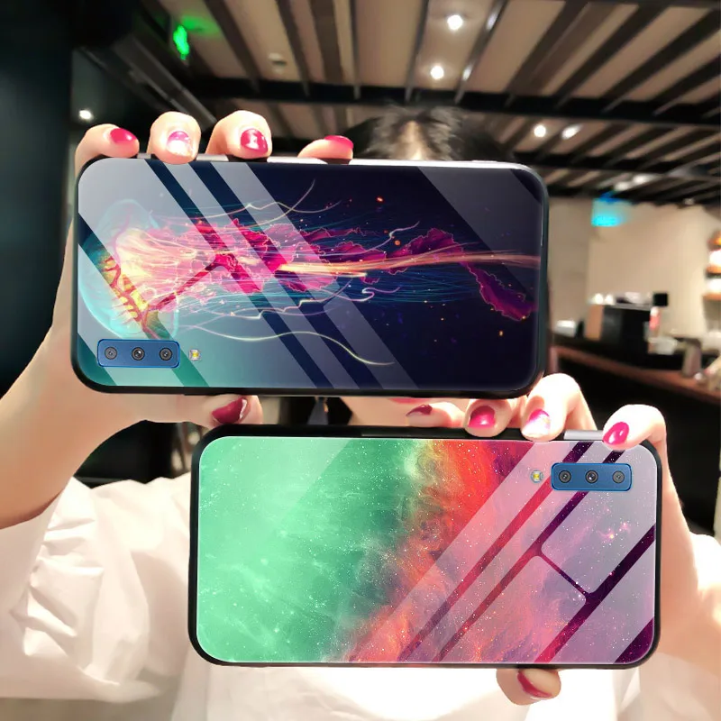 Чехол из закаленного стекла для samsung A7 чехол модная задняя крышка для samsung Galaxy A7 чехол для телефона s A 7 A750F роскошный чехол