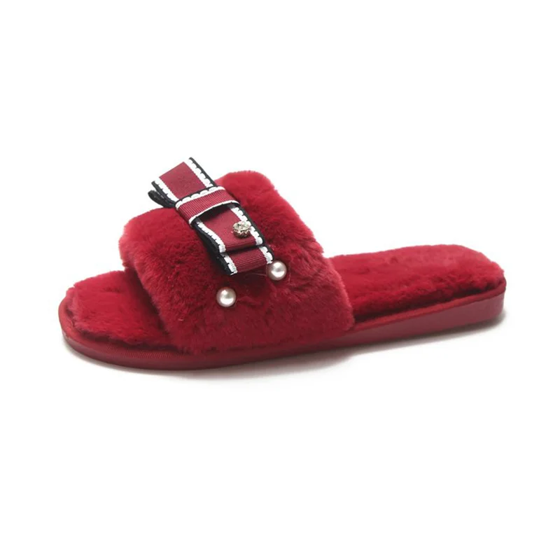 HEE GRAND Women 2019 Winter Indoor Slippers Causal Shoes Slip on with Bow-cot Pearl Warm Women's Mujer XWT1401 | Обувь