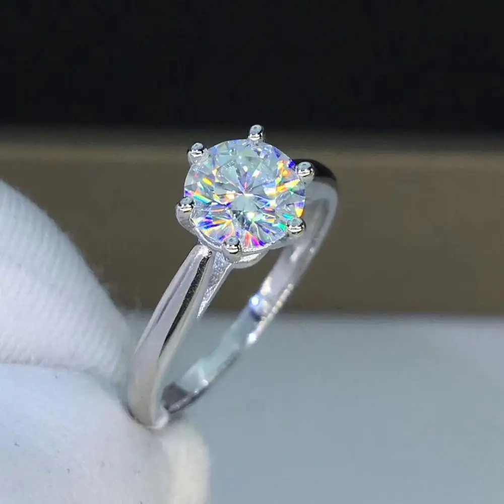 Круглое серебряное кольцо с муассанитом 1ct D VVS роскошное женское | Украшения и