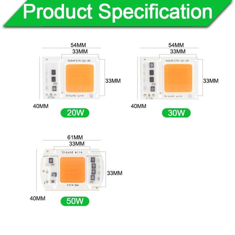 5 Вт ~ 100 AC 220 В интегрированная COB светодиодный светильник чип-диод 50 30 20 10 Smart IC