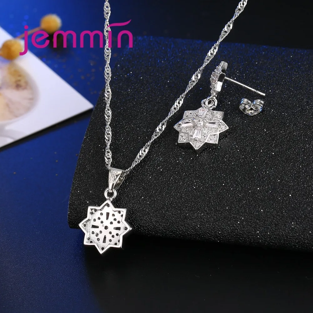 

Double Square Flower Overlapping Jewelry Set 925 Sterling Silver Engagement Fine Jewelry Necklace/Earrrings For Women.