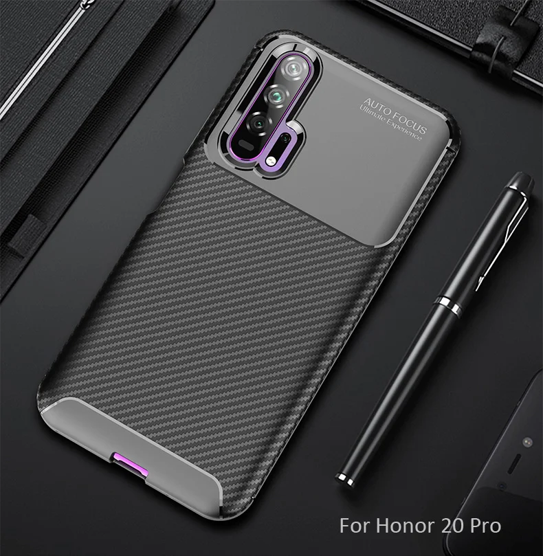 Чехол из углеродного волокна для huawei Honor 20 Pro View 20, ТПУ, силиконовая Матовая защитная накладка из волоконной ткани