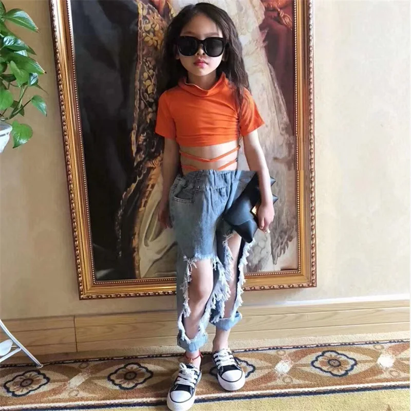 2019 топ для девочек модные крутые джинсы с большими дырками джинсовые брюки