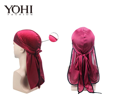 

Hot sale Men's Velvet Silky Durags Bandanas Turban hat Wigs Doo Men Satin Durag Biker Headwear Bonnet Cap Hair Accessories