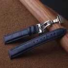 Ремешки для часов из натуральной кожи, темно-синие, серебристые, 1415161718192022 мм