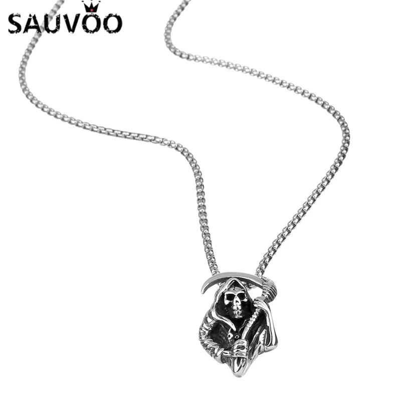 Sauvoo Панк Смерть Scythe Мрачный Жнец Череп Кулон Цепочки и ожерелья для Для мужчин