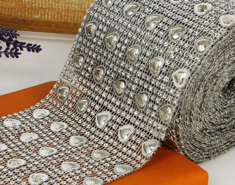 Сгибаемая сетка с серебристыми бусинами в виде сердца 10 ярдов обмотка рулоне