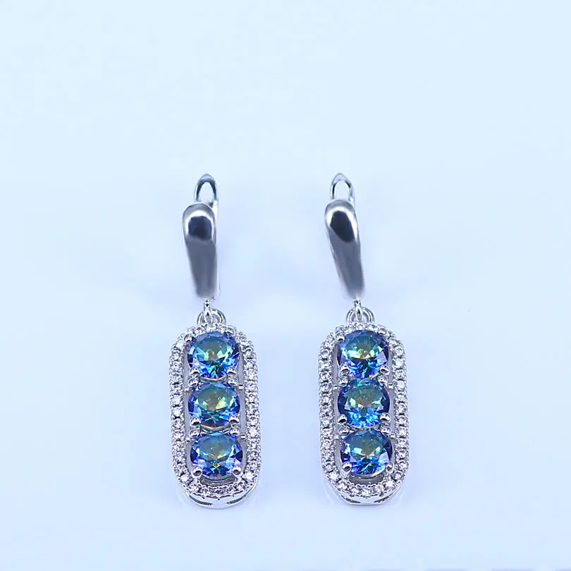 Beautiful Mystical Light Blue Rainbow Crystal Drop Pendant Necklace And Earrings Rings BraceletJewelry Set For Women | Украшения и