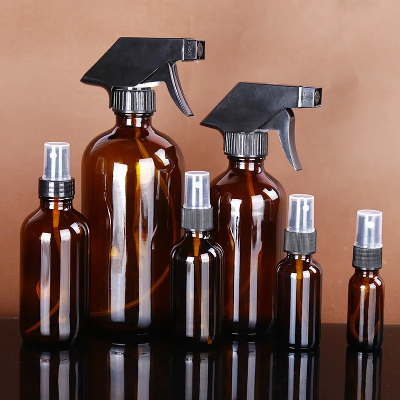 10PCS/Lot Amber Glass Essential Oil Spray Bottles Mist Sprayer Container Travel Refillable Bottle Transparent Brown 15-500ml