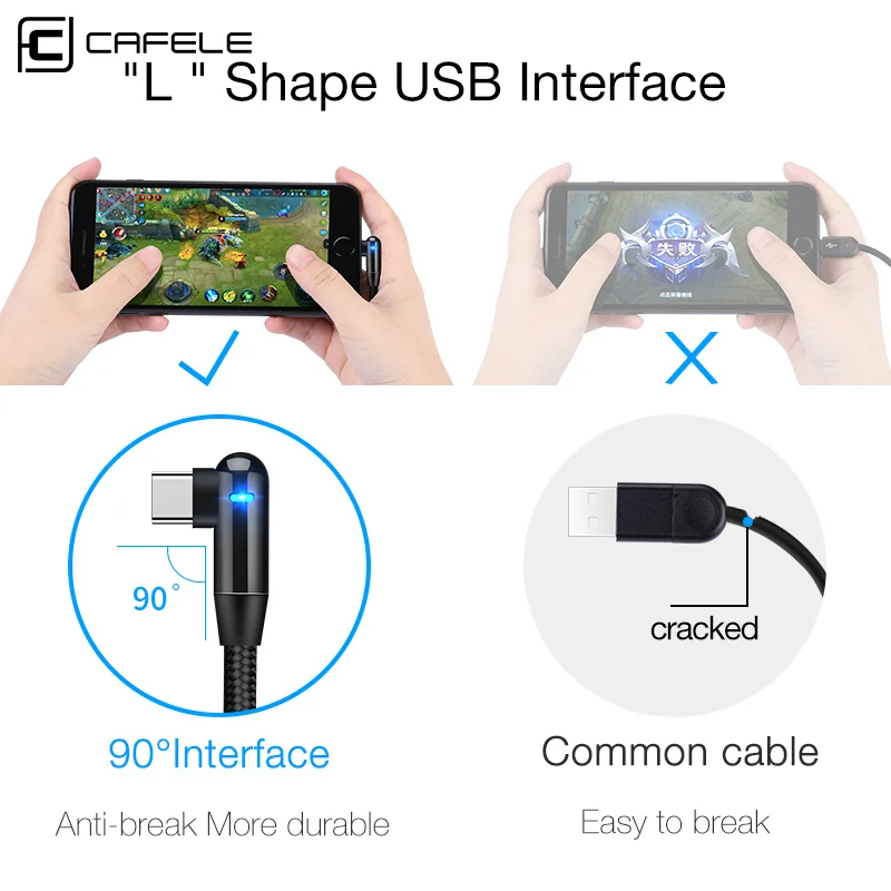 Cafele USB C Cable for Xiaomi 8 Charging Type LED Lighting Nylon Weave Type-C USB-C Mobile Charger Data Sync | Мобильные телефоны и