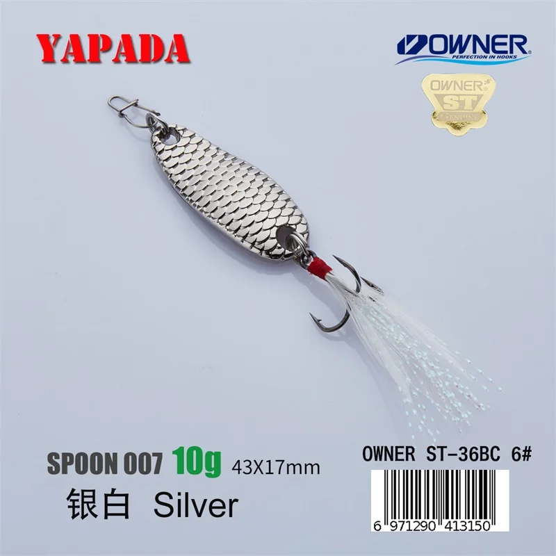 Silver 10g Feather YAPADA ложка 007 Loong шкала владелец тройной крючок 10 г/15 г 43-50 мм многоцветный цинковый сплав рыболовные приманки бас металлическая ложка перо - Цвет: Silver 10g Feather
