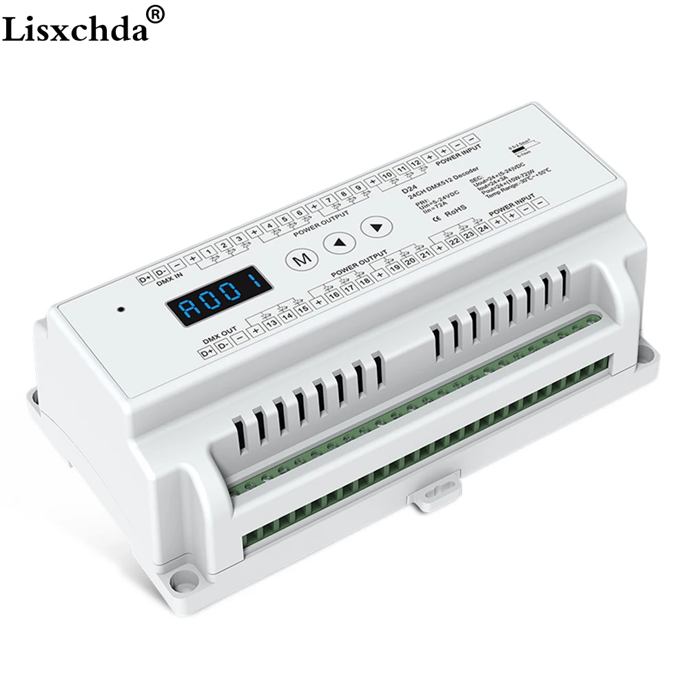 Din рейка установлена постоянное напряжение 24 канальный декодер DMX512 Стандартный