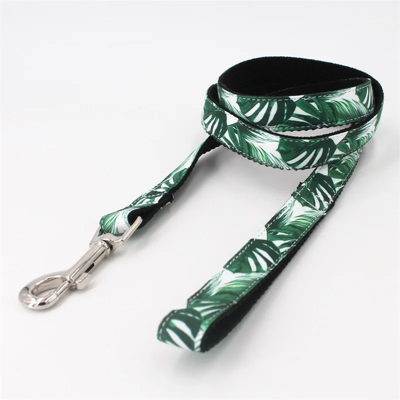 leash Ошейник и поводок для собак, набор с галстуком-бабочкой, красивые тропические листья, металлическая пряжка для больших и маленьких собак и кошек, аксессуары для ошейника питомца - Цвет: leash