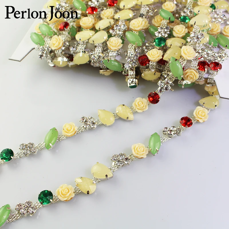 1 ярд цветов из смолы Стразы отделка металлическая цепочка милый стиль обувь