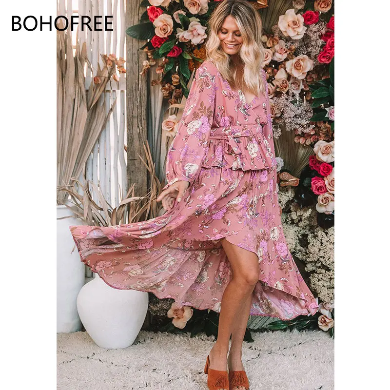 BOHOFREE эластичная резинка на талии Цветочный Макси Saia Gypsy Boho шикарный стиль Rosa юбка