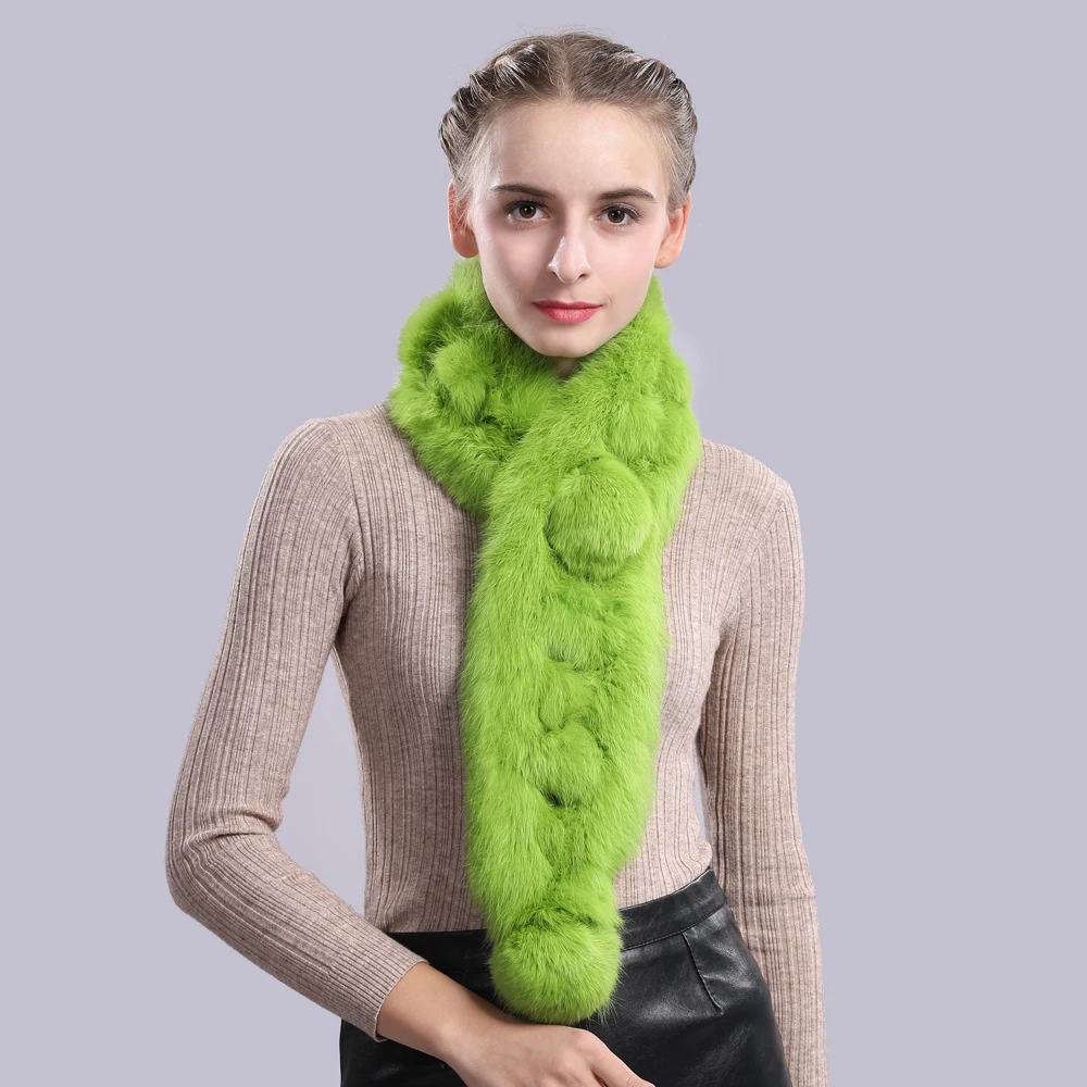 Женский вязаный шарф ручной работы зимний из натурального кроличьего меха с