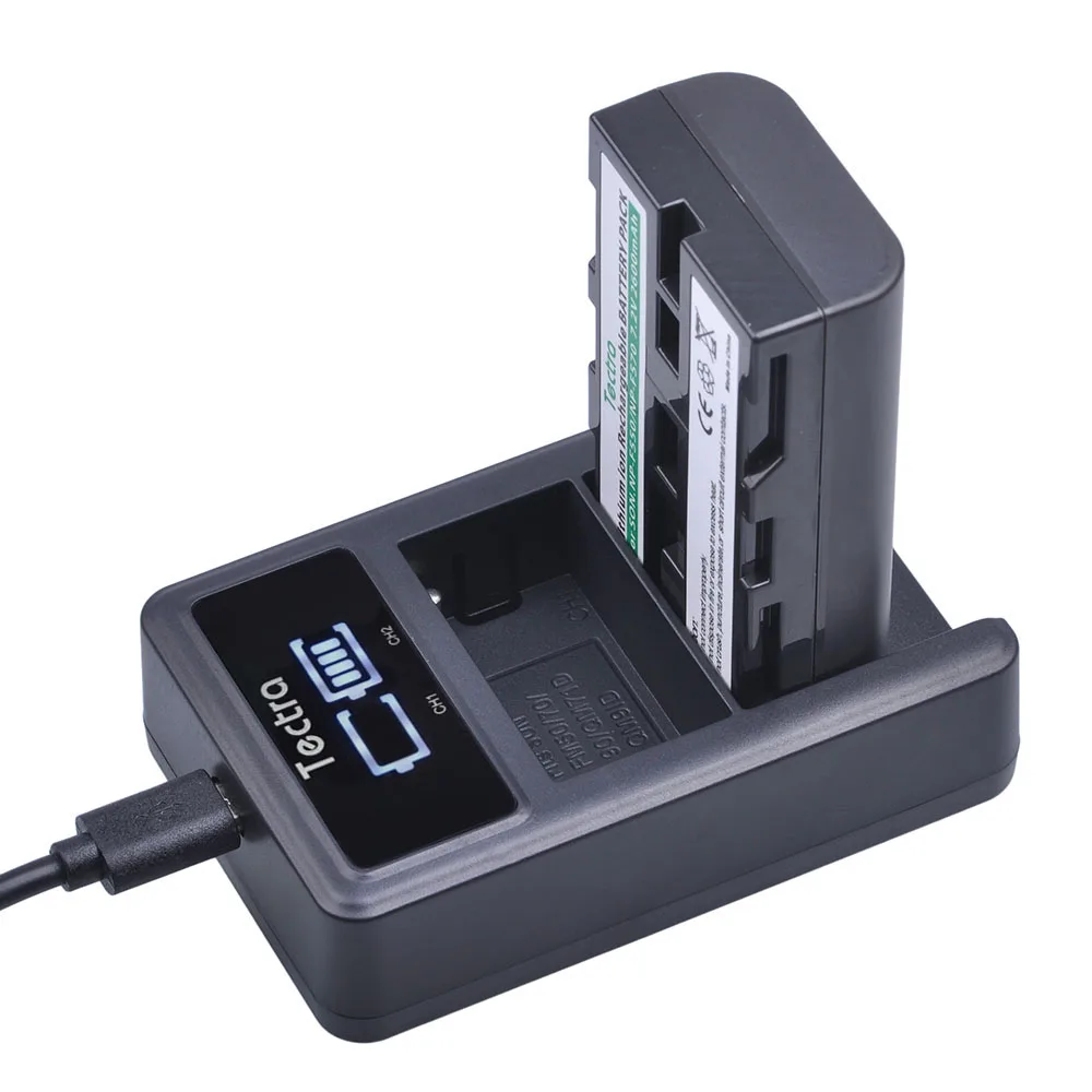 Tectra 2pcs 7200mAh NP-F960 NP-F970 NP F970 F960 Battery + LED Display Universal USB Dual Charger for Sony Video Cameras | Электроника