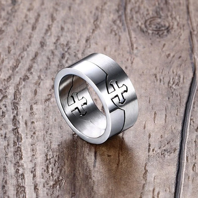 Splicing Combination Stainless Steel Separable Cross Ring Men's Fashion Jewelry Jesus Crucifix Casual Remove Design Accessories |