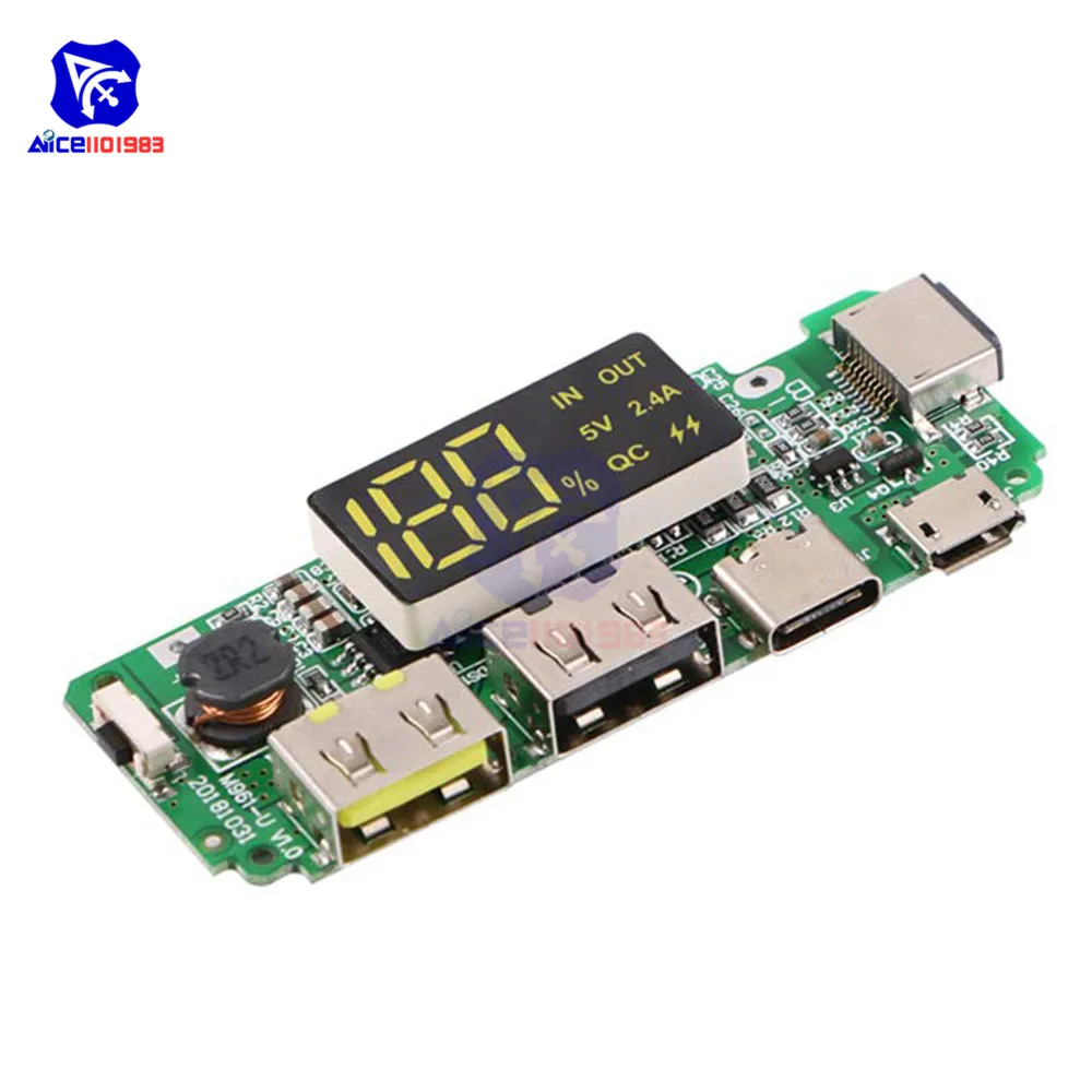 Светодиодный внешний аккумулятор Micro/type-C/Lightning с двумя портами USB 5 В 18650 A, зарядное устройство, защита от перезаряда и короткого замыкания