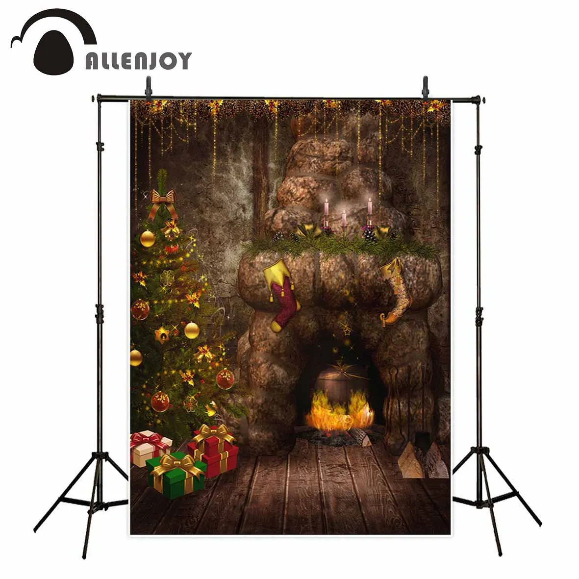 Allenjoy Рождественский фон для фотосъемки волшебный винтажный камин дерево