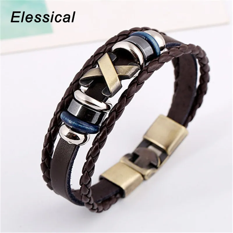 ELESSICAL Fashion Jewelry Multilayer Stainless Steel X Bracelet for Women Leather Bracelets &amp Bangles Men WD118 | Украшения и