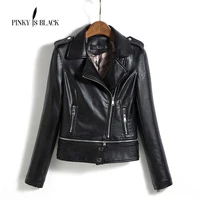 pinky is black 2019 new fashion women faux leather jackets lady bomber motorcycle cool outerwear coat lower edge detachable