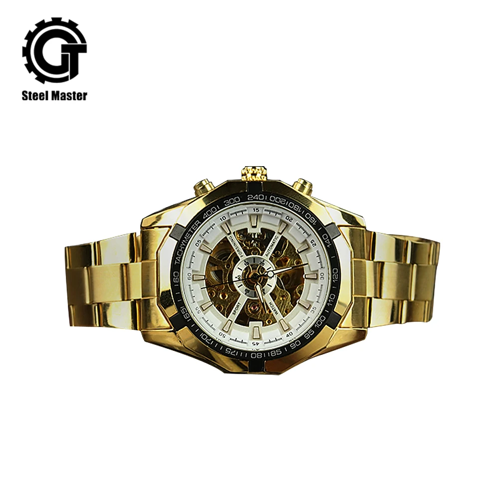 

2020 New Fashion Men's Mechanical Watch Brand Business Watch Silver Golden Stainless Steel Punk Style Watch Gifts
